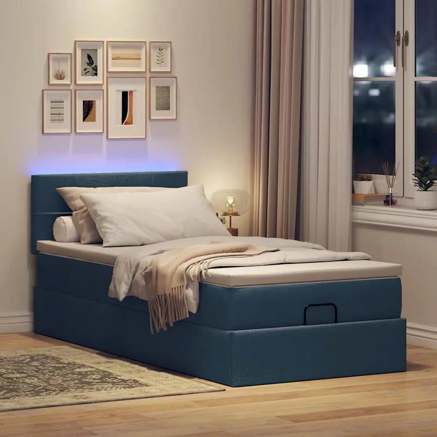 Lit ottoman avec matelas et LED Bleu 100x200 cm Tissu - 3