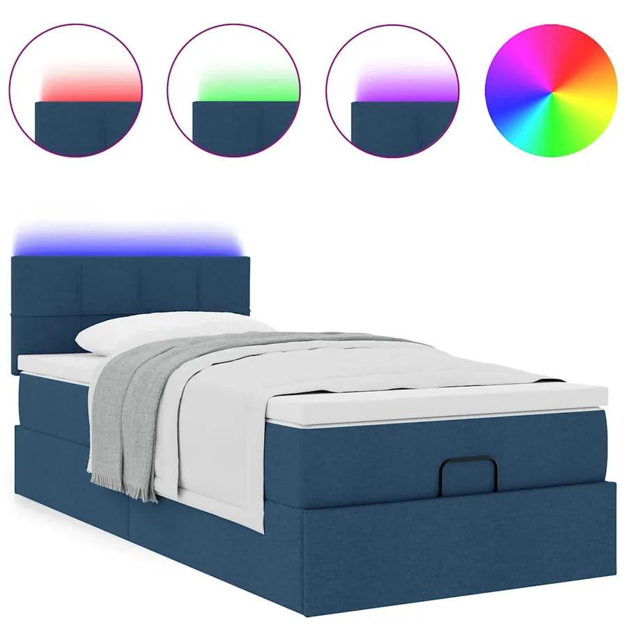 Lit ottoman avec matelas et LED Bleu 100x200 cm Tissu - 5