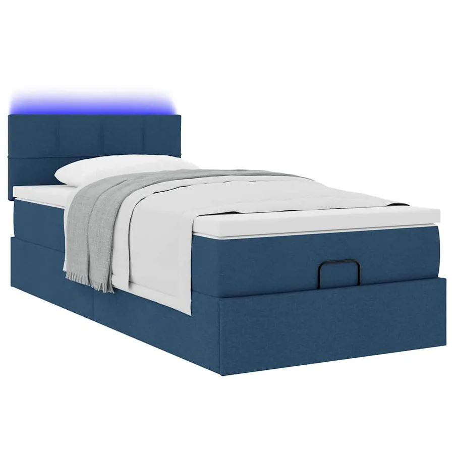 Lit ottoman avec matelas et LED Bleu 100x200 cm Tissu - 6