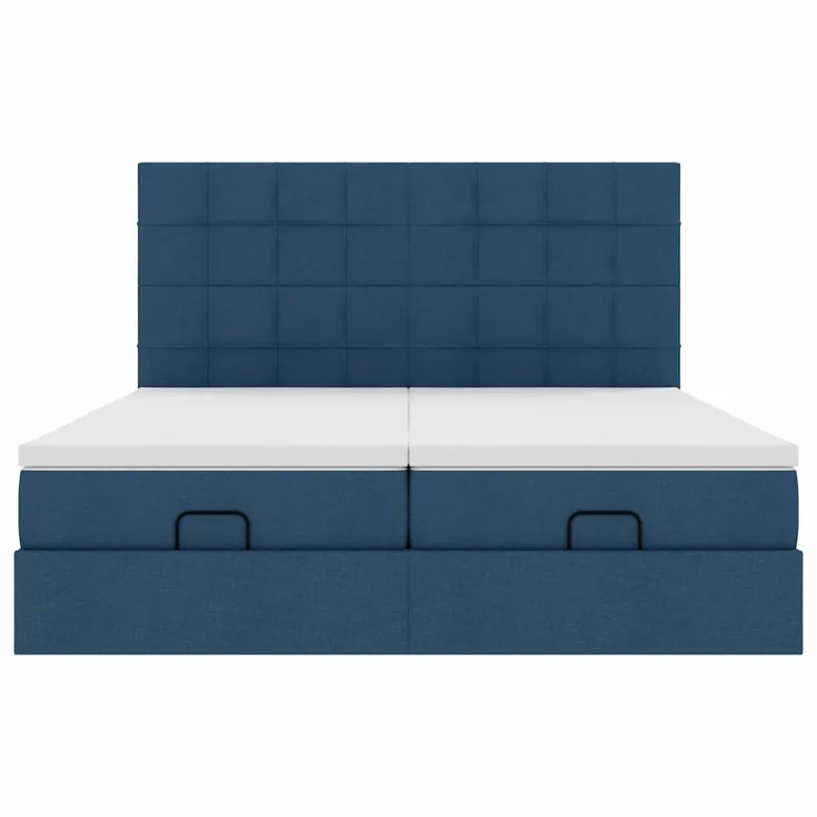 Cadre de lit ottoman avec matelas bleu 200x200cm tissu - 7