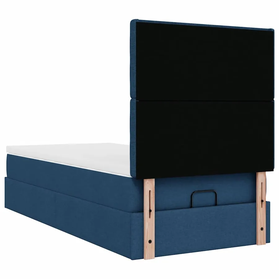 Lit ottoman avec matelas bleu 100x200 cm tissu - 11