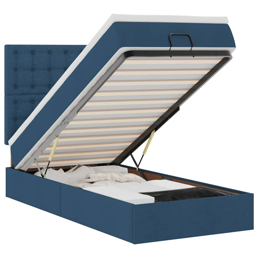 Lit ottoman avec matelas bleu 100x200 cm tissu - 2