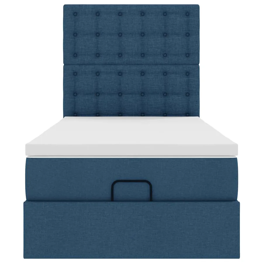 Lit ottoman avec matelas bleu 100x200 cm tissu - 7