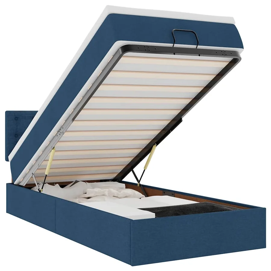 Lit ottoman avec matelas bleu 100x200 cm tissu - 2