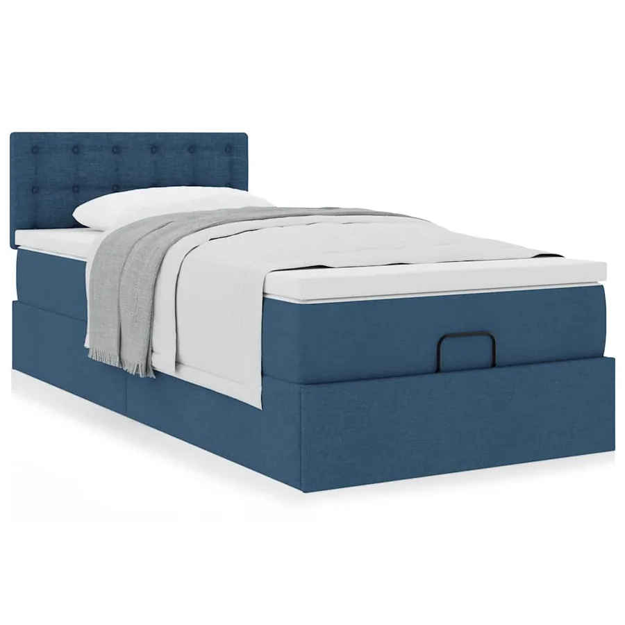 Lit ottoman avec matelas bleu 100x200 cm tissu - 4