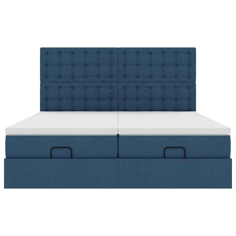 Cadre de lit ottoman avec matelas bleu 200x200cm tissu - 7