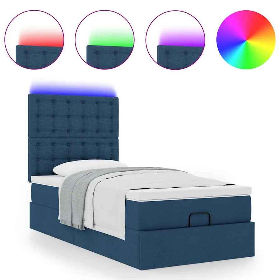 Lit ottoman avec matelas et LED Bleu 100x200 cm Tissu - 5