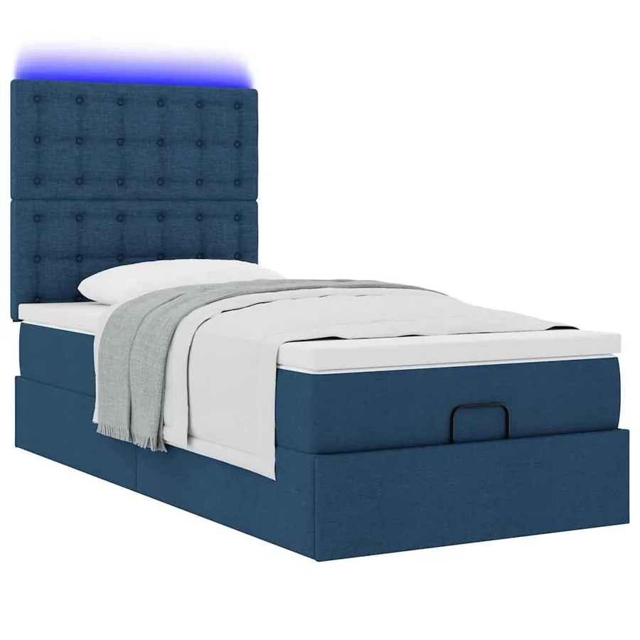Lit ottoman avec matelas et LED Bleu 100x200 cm Tissu - 6