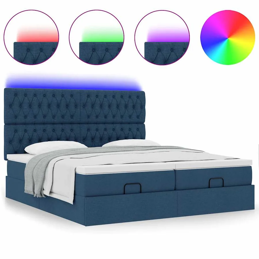 Cadre de lit ottoman avec matelas bleu 200x200cm tissu - 5