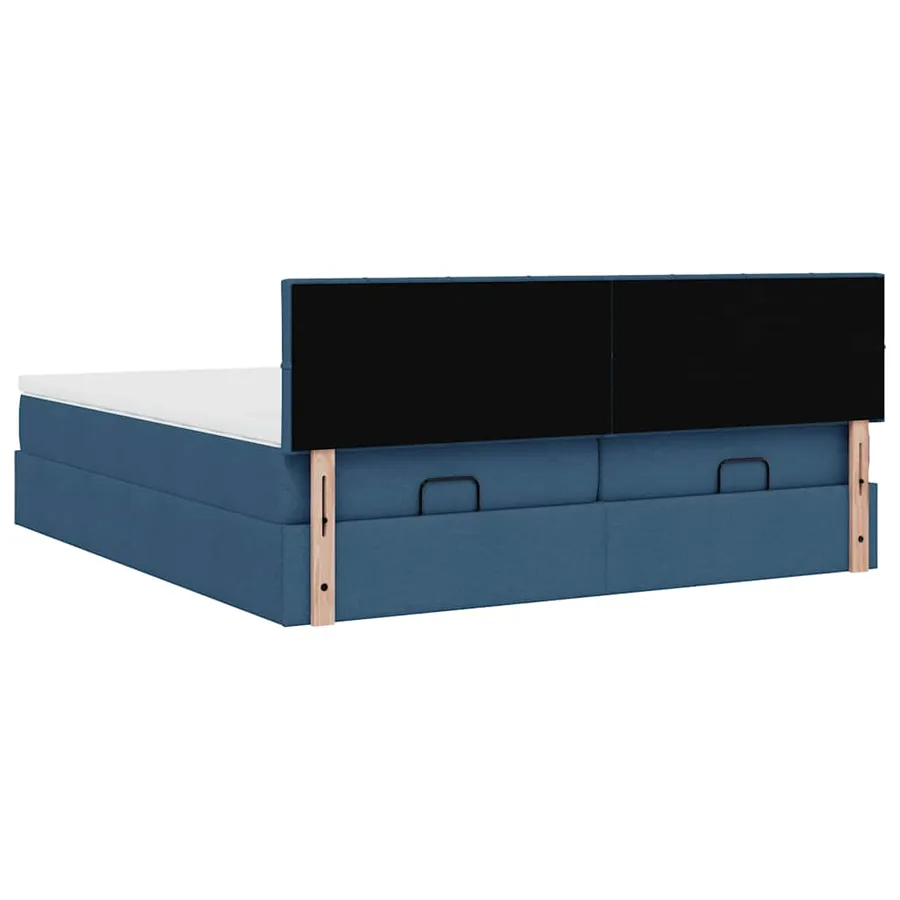 Cadre de lit ottoman avec matelas bleu 200x200cm tissu - 11
