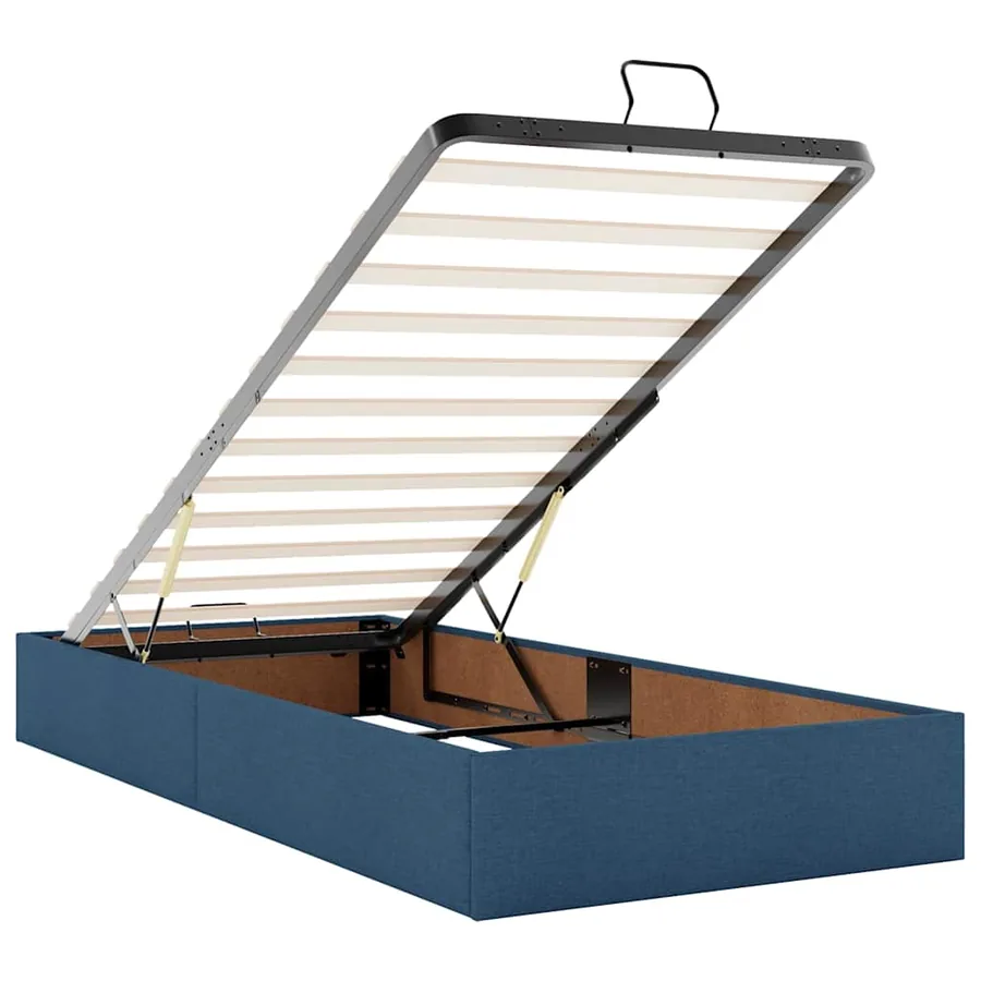 Cadre de lit ottoman avec matelas bleu 200x200cm tissu - 12