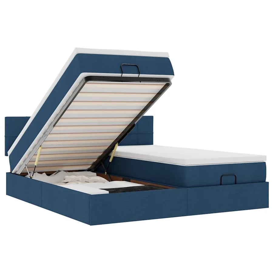 Cadre de lit ottoman avec matelas bleu 200x200cm tissu - 2