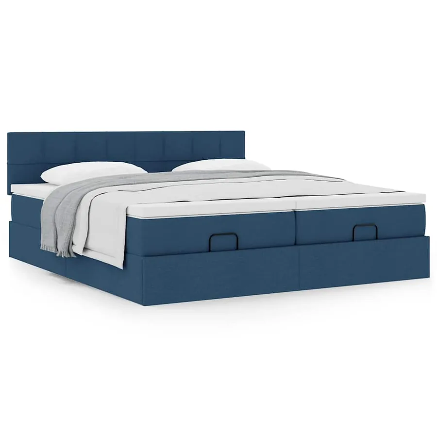 Cadre de lit ottoman avec matelas bleu 200x200cm tissu - 4