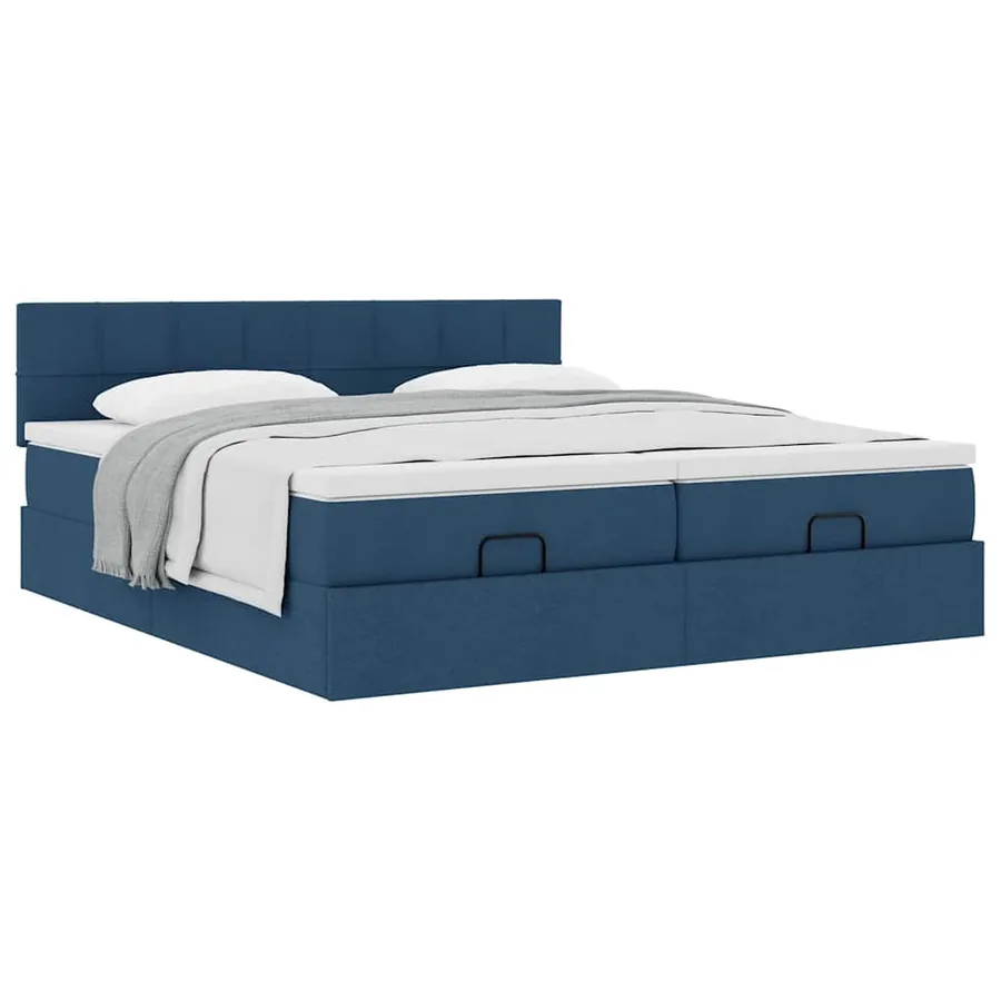 Cadre de lit ottoman avec matelas bleu 200x200cm tissu - 5