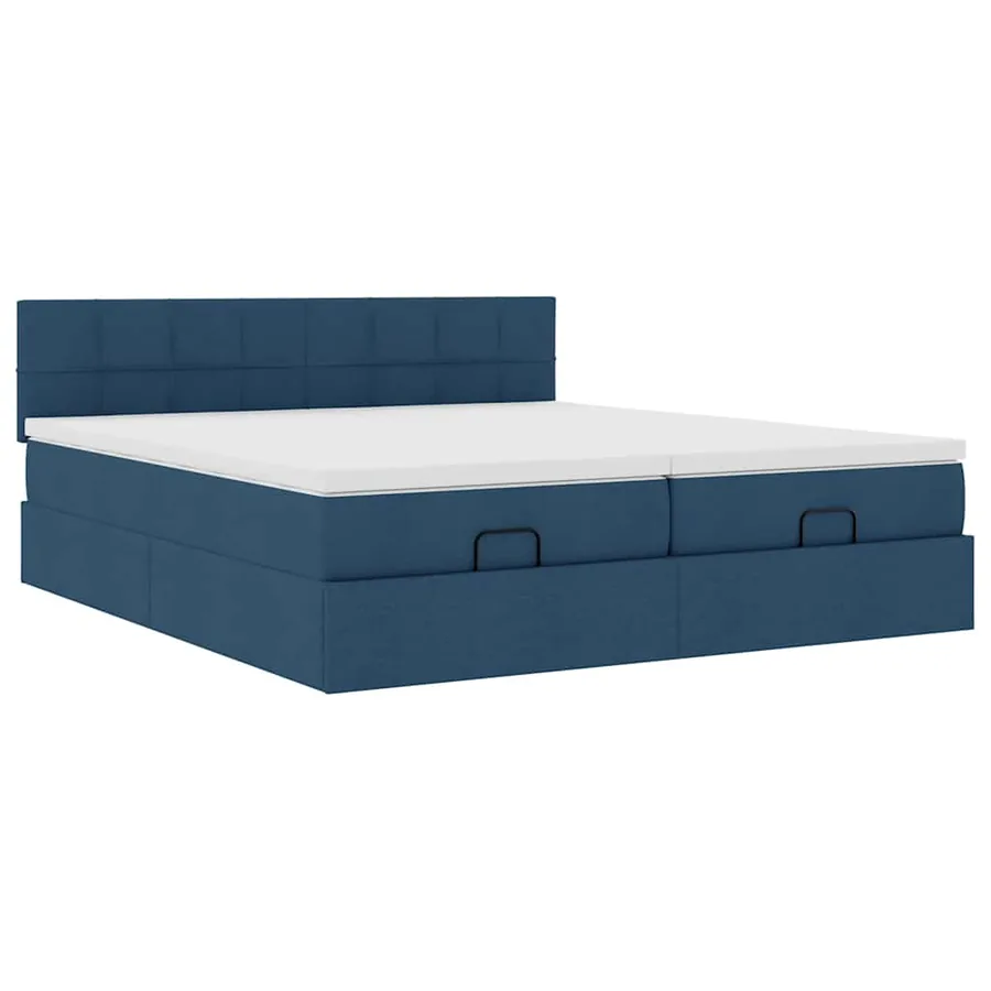 Cadre de lit ottoman avec matelas bleu 200x200cm tissu - 6