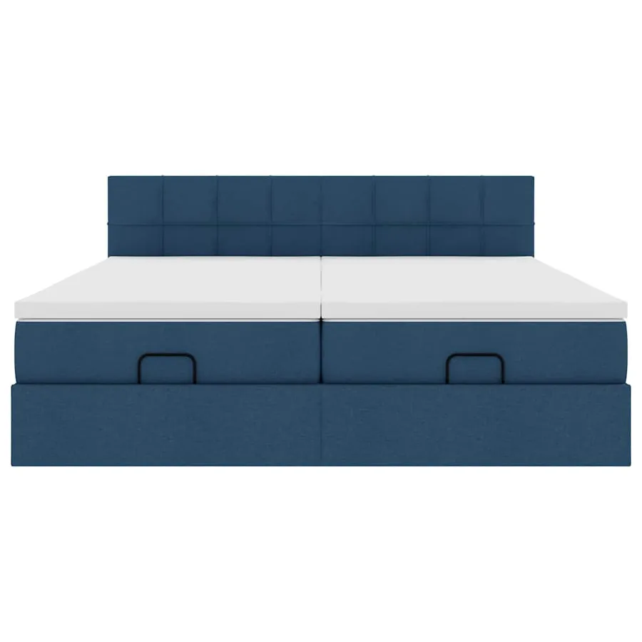 Cadre de lit ottoman avec matelas bleu 200x200cm tissu - 7