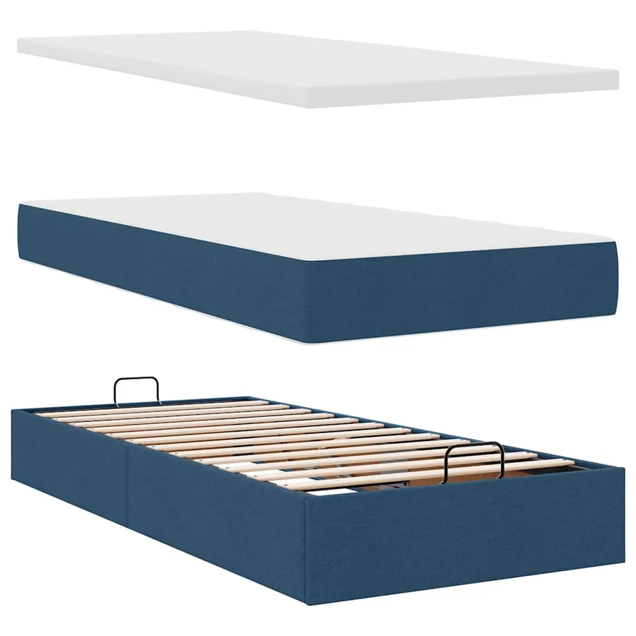 Cadre de lit ottoman avec matelas bleu 200x200cm tissu - 8
