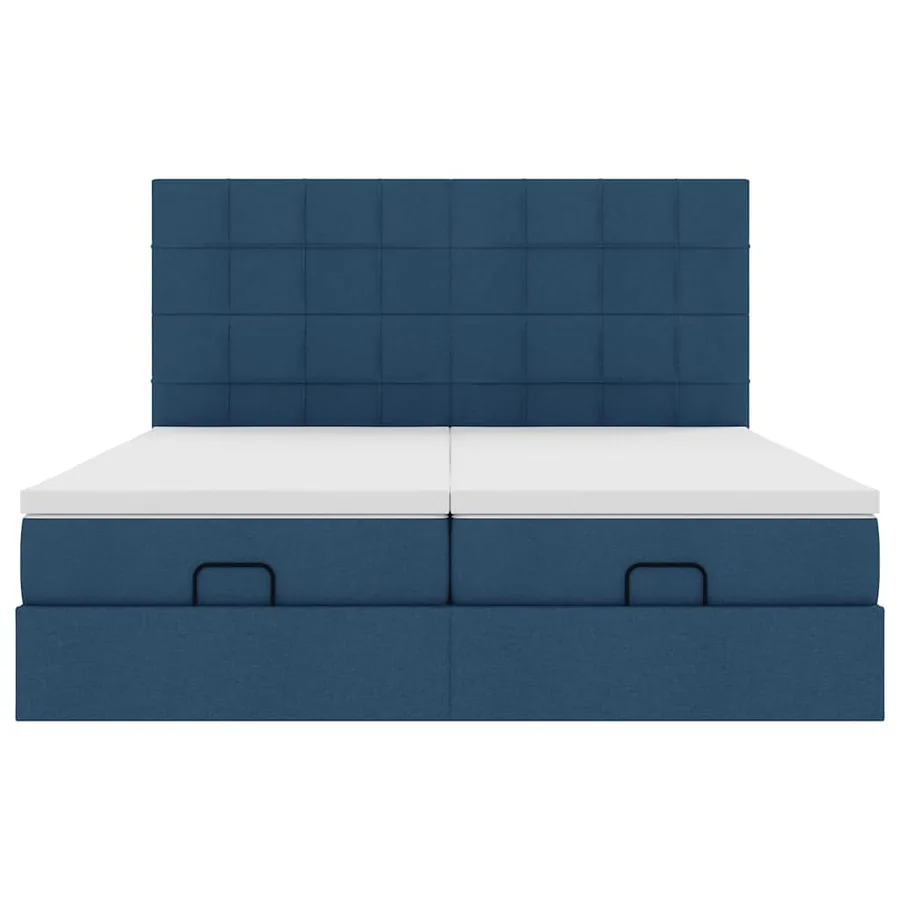 Cadre de lit ottoman avec matelas bleu 200x200cm tissu - 8