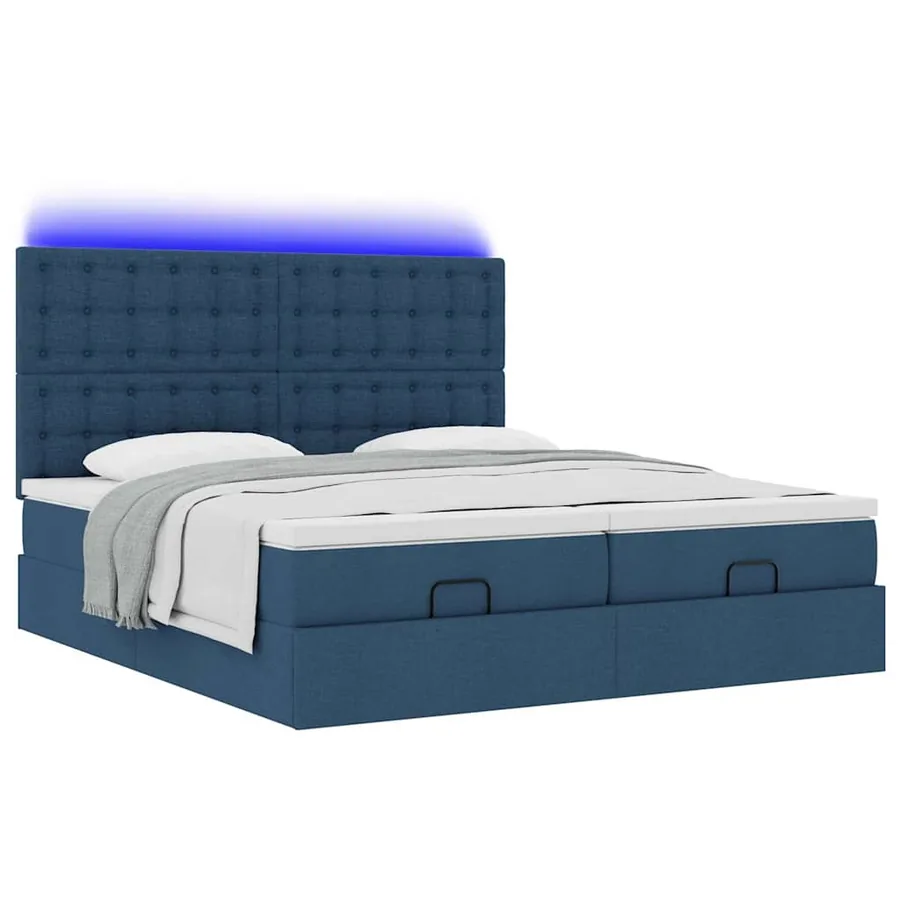 Cadre de lit ottoman avec matelas bleu 200x200cm tissu - 6