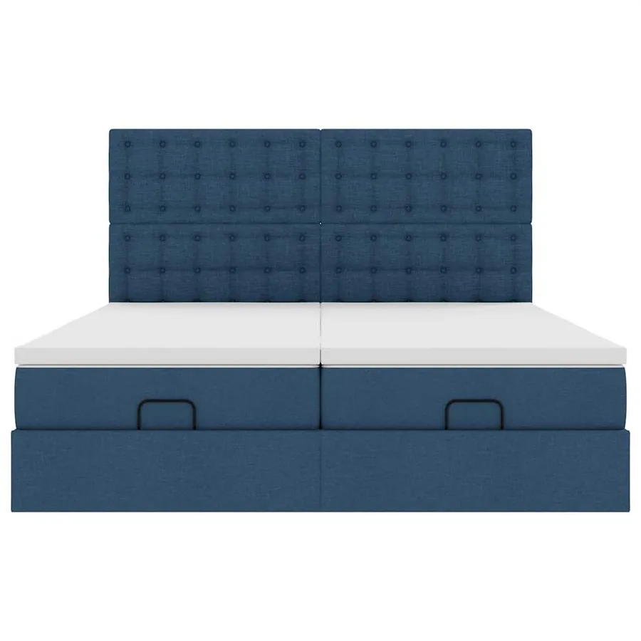Cadre de lit ottoman avec matelas bleu 200x200cm tissu - 8