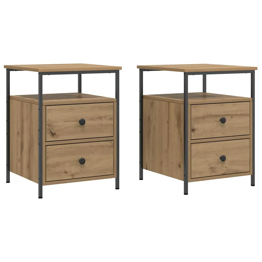 Tables de chevet 2 pcs chêne artisanal bois d'ingénierie - 2