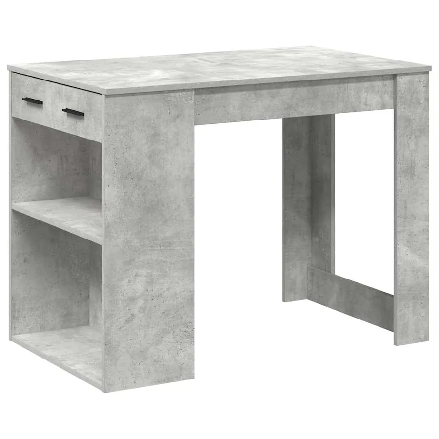 Bureau avec tiroir et étagère gris béton bois d'ingénierie - 2