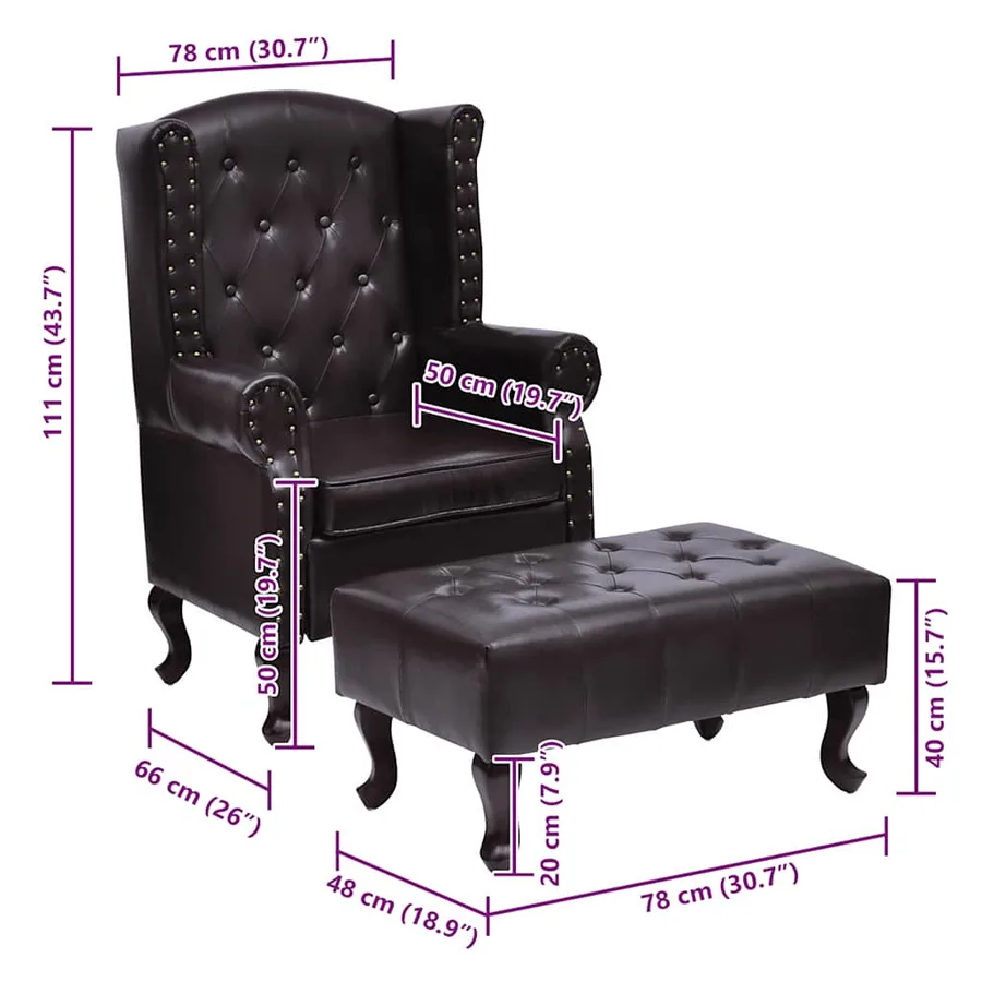 Fauteuil avec repose-pied Marron foncé Similicuir - 6