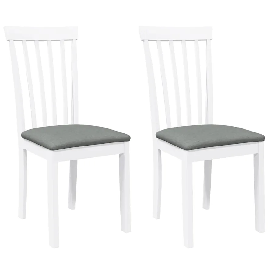 Chaises à manger coussins 2 pcs blanc bois massif caoutchouc - 2