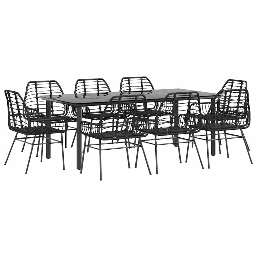 Ensemble à manger de jardin 9pcs noir poly rotin verre - 2
