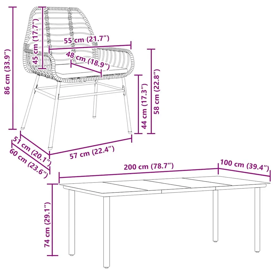 Ensemble à manger jardin coussins 9pcs marron poly rotin verre - 10