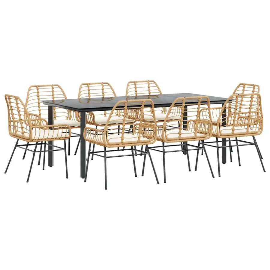 Ensemble à manger jardin coussins 9pcs marron poly rotin verre - 2