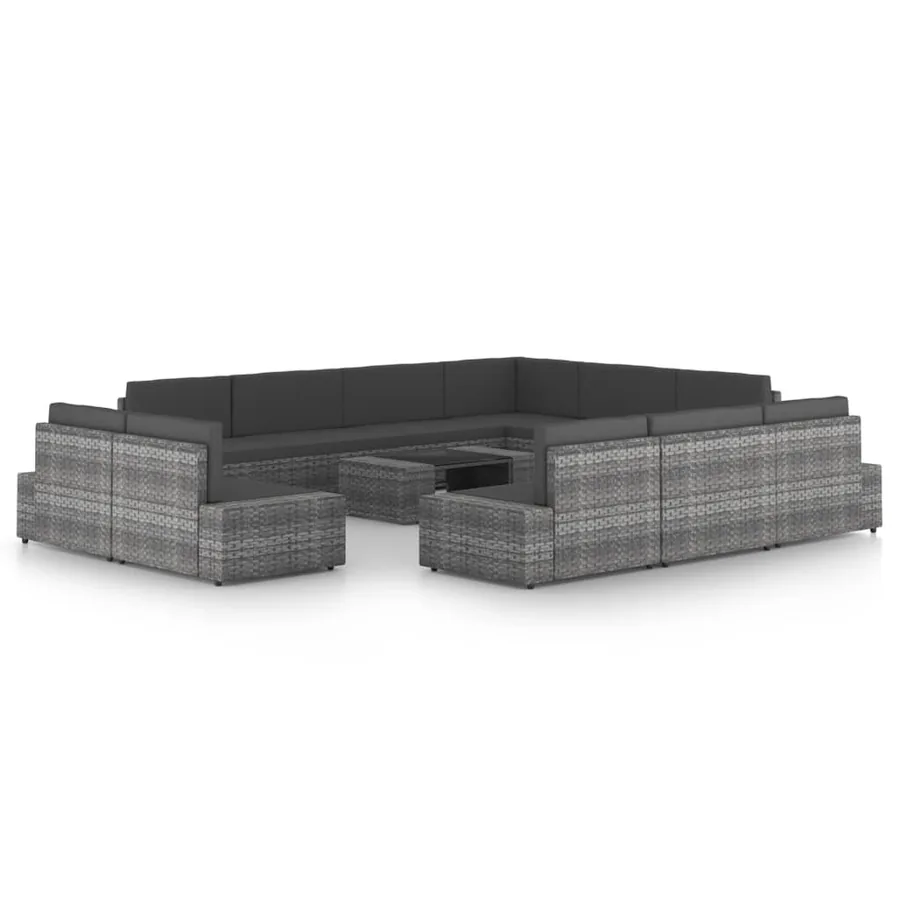 Salon de jardin 12 pcs avec coussins Gris Résine tressée