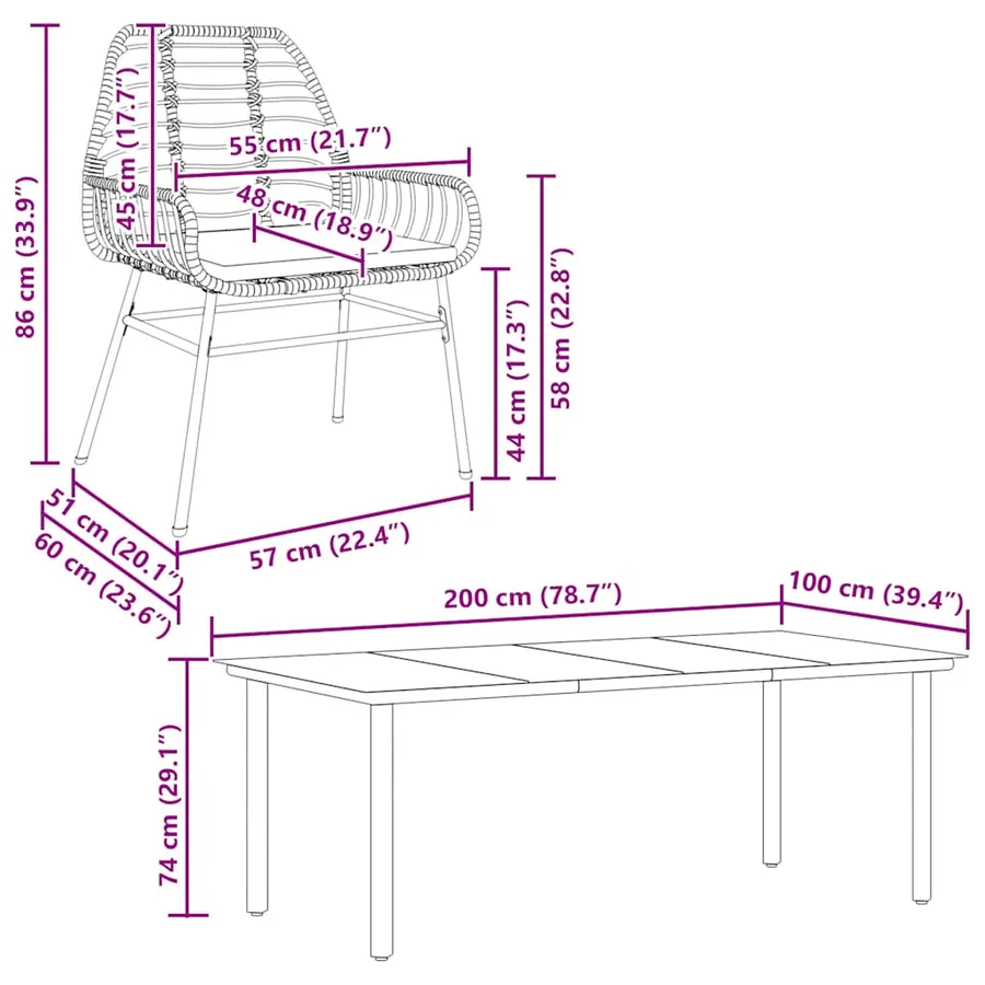 Ensemble à manger de jardin coussins 9pcs noir poly rotin verre - 10