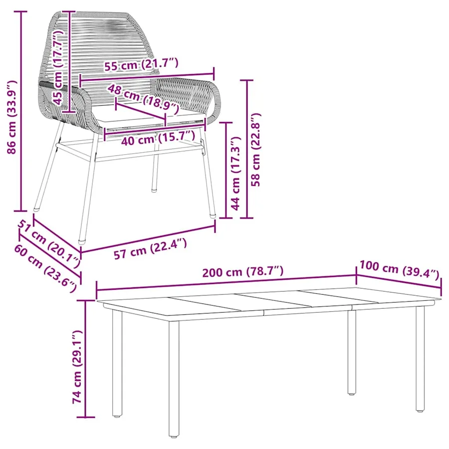 Ensemble à manger jardin coussins 9 pcs gris poly rotin verre - 10