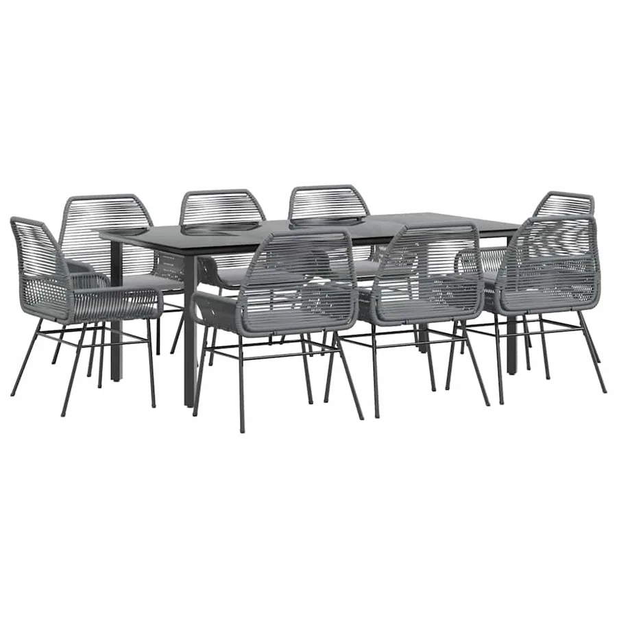 Ensemble à manger jardin coussins 9 pcs gris poly rotin verre - 2