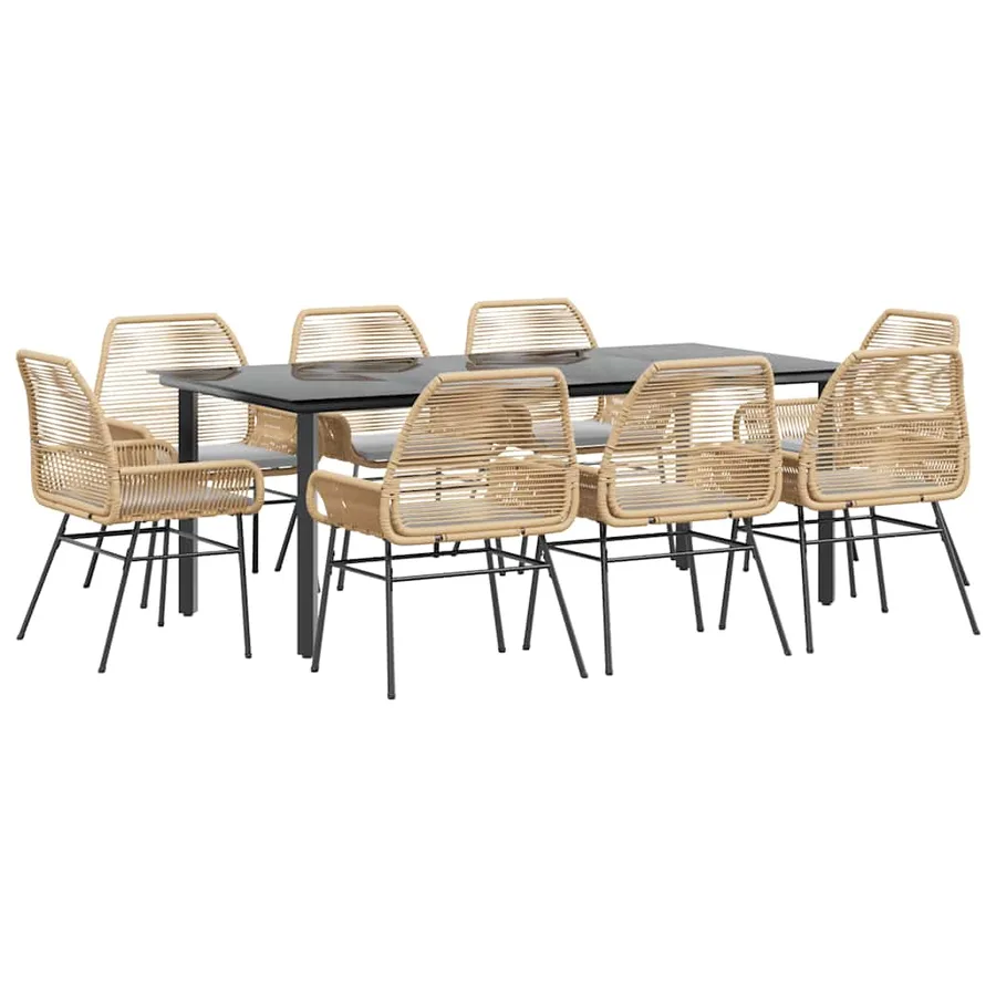 Ensemble à manger jardin coussins 9pcs marron poly rotin verre - 2