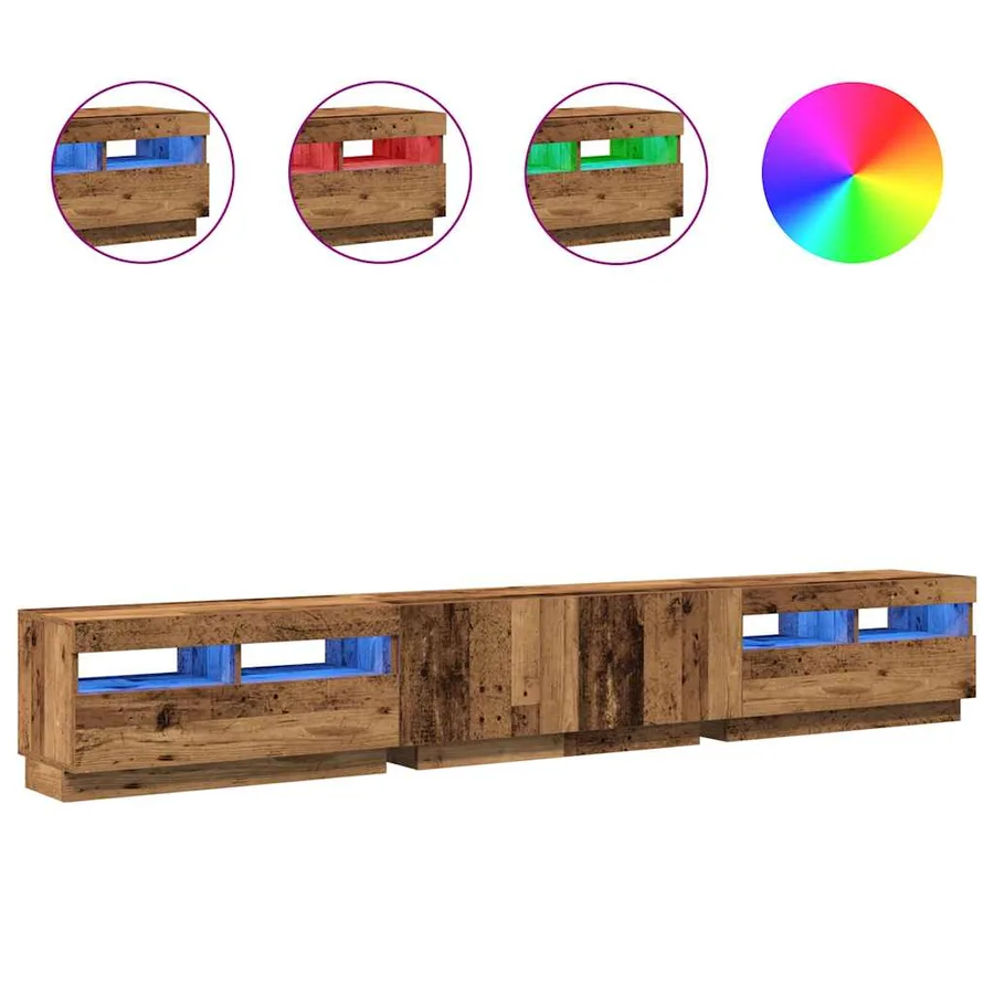 Meuble TV avec lumières LED vieux bois bois d'ingénierie - 2