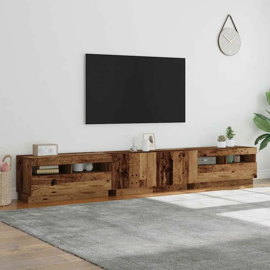 Meuble TV avec lumières LED vieux bois bois d'ingénierie - 4