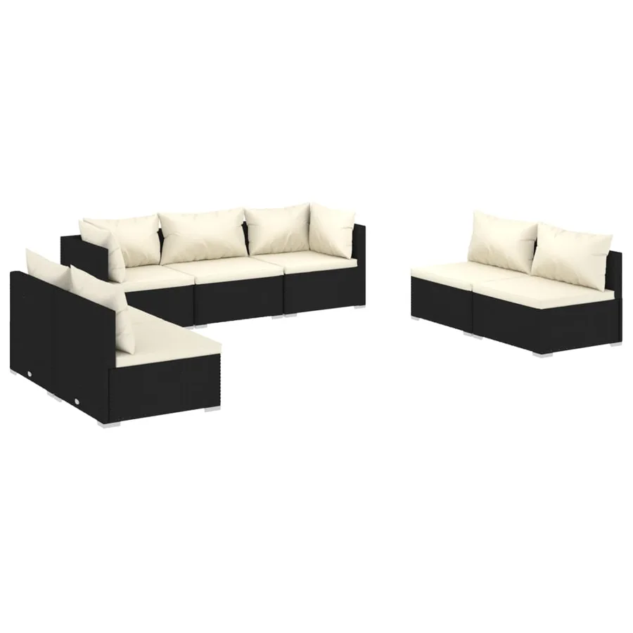 Salon de jardin 7 pcs avec coussins Résine tressée Noir - 2