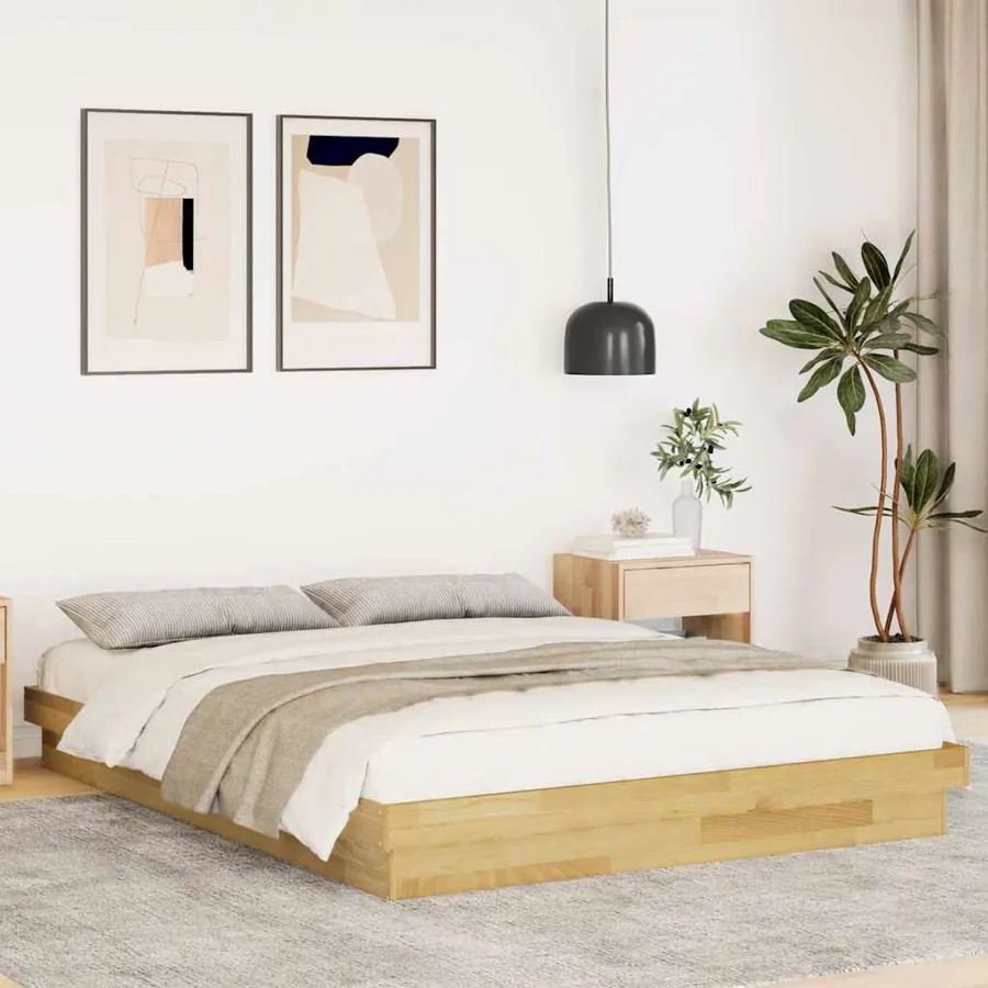 Cadre de lit sans matelas 150x200 cm bois massif de chêne