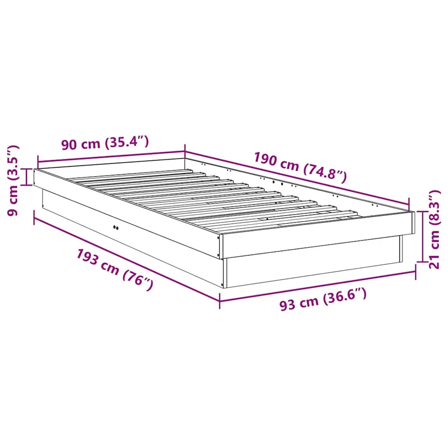Cadre de lit sans matelas 90x190 cm Bois de chêne massif - 11