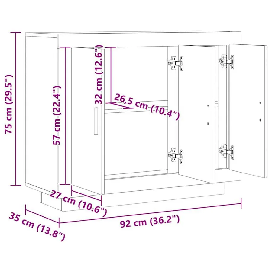 Buffet chêne artisanal 92x35x75 cm bois d'ingénierie - 11