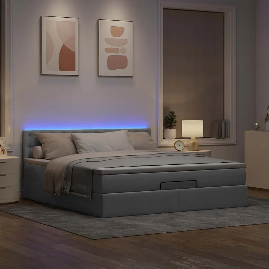 Lit ottoman avec matelas gris clair 160x200 cm tissu - 3