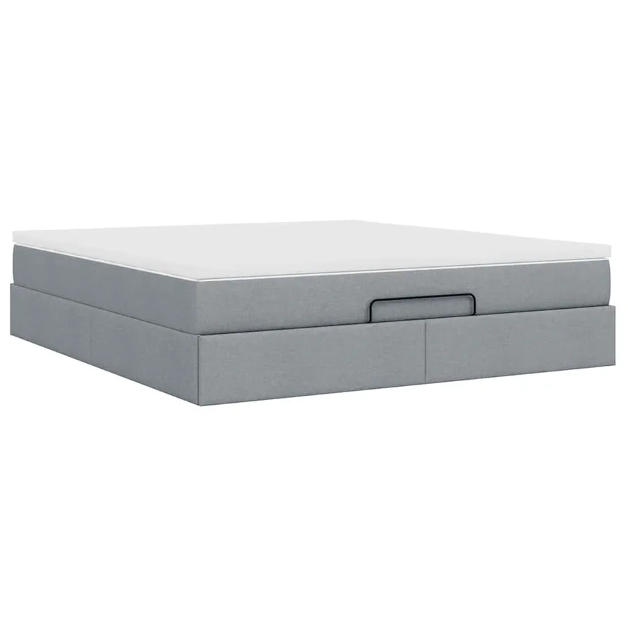 Cadre de lit ottoman et matelas gris clair 160x200cm tissu - 10