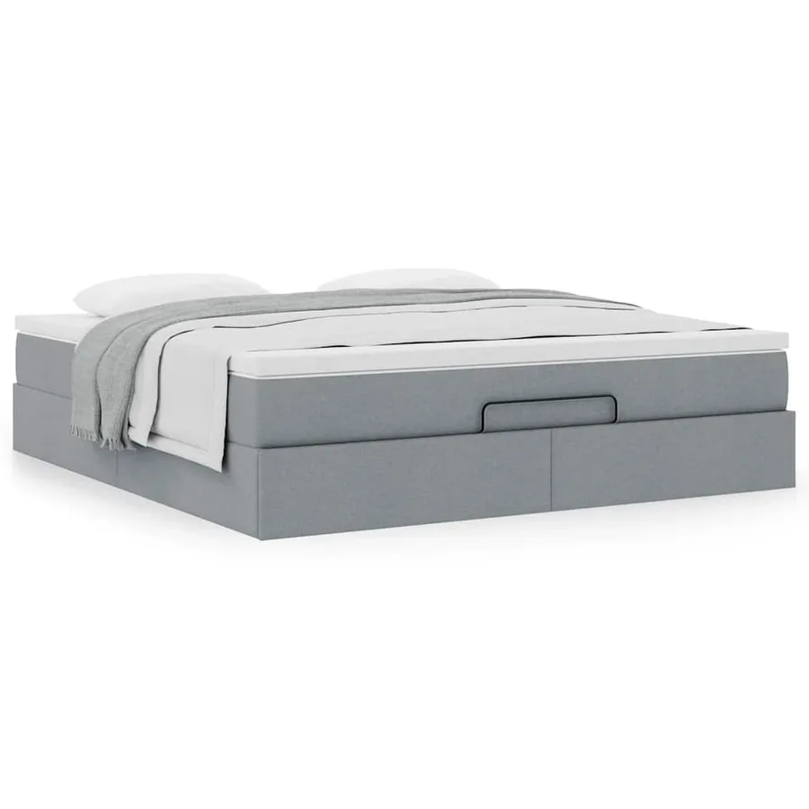 Cadre de lit ottoman et matelas gris clair 160x200cm tissu - 4