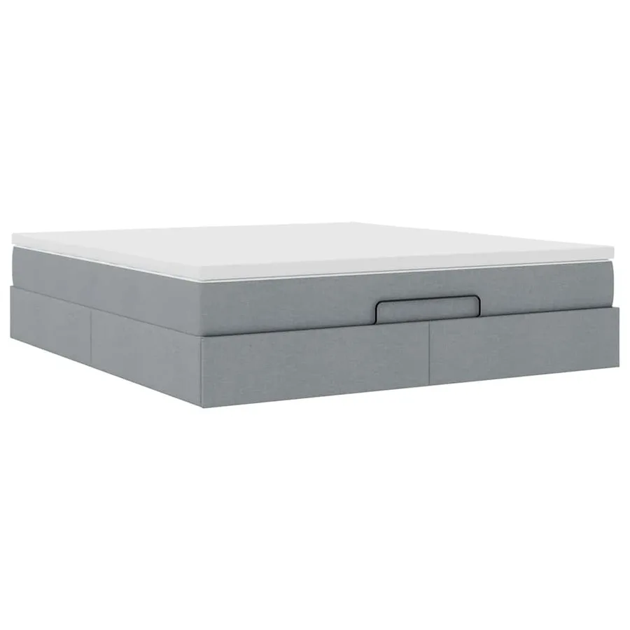 Cadre de lit ottoman et matelas gris clair 160x200cm tissu - 6
