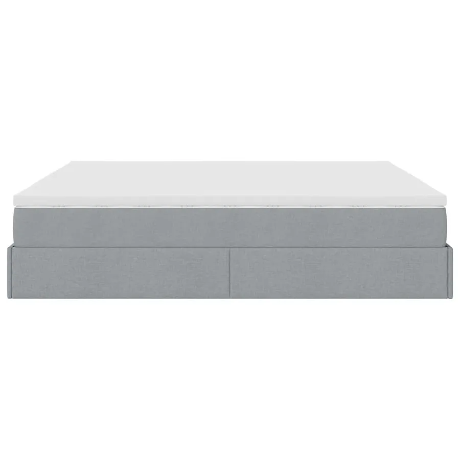 Cadre de lit ottoman et matelas gris clair 160x200cm tissu - 9
