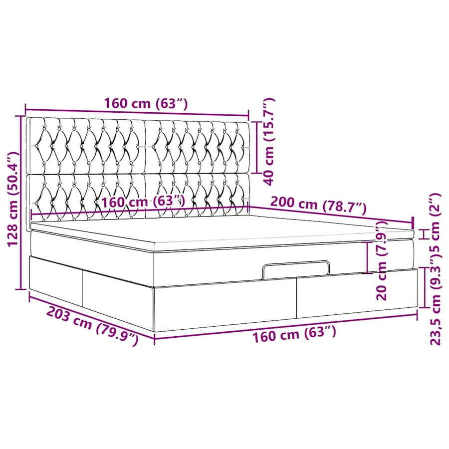 Cadre de lit ottoman et matelas gris clair 160x200cm tissu - 18