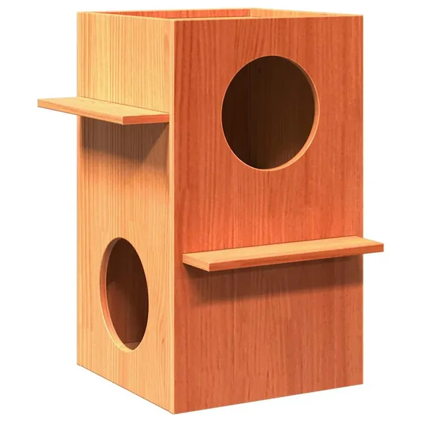 Maison pour chat cire marron 43x43x60 cm bois de pin massif