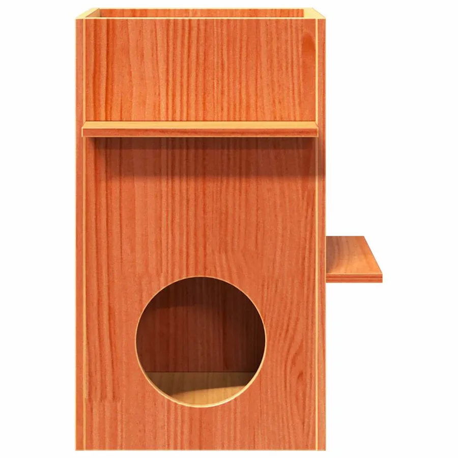 Maison pour chat cire marron 43x43x60 cm bois de pin massif - 4